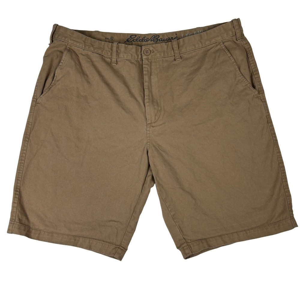 Eddie Bauer Mens Legend Khaki Chino Shorts Brown Cotton‎ Size 42 Flat Front
